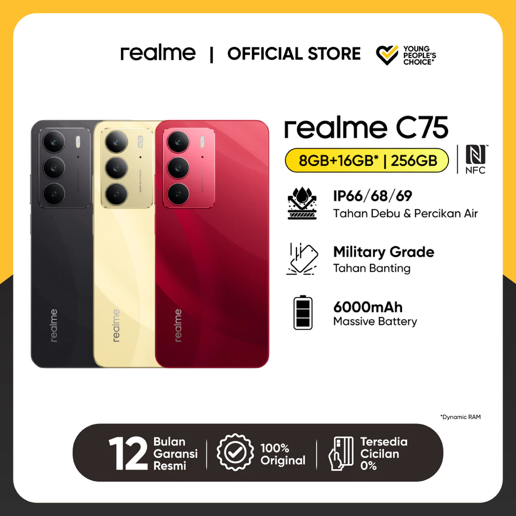 Realme C75 8GB+16GB*|256 GB | IP66/68/69 Dust & Water Resistance| Military Grade Shock Resistance 