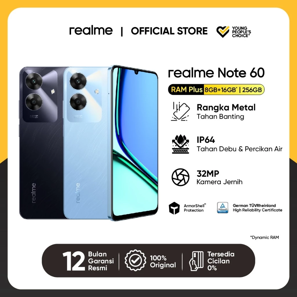 Realme Note 60 8GB+16GB*|256GB (ArmorShell™ Protection | TÜV Rheinland | 32MP Camera| 48-month Fluen 