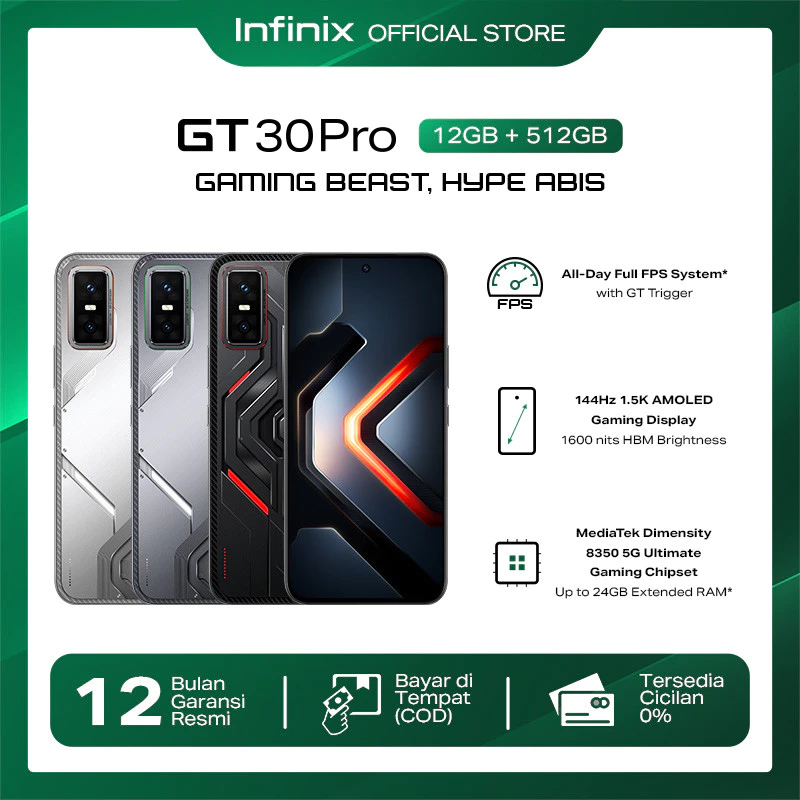Infinix GT 30 Pro 12/512GB - Up to 24GB Extended RAM - Dimensity 8350 Ultimate - 6.78" Amoled+ 144Hz 