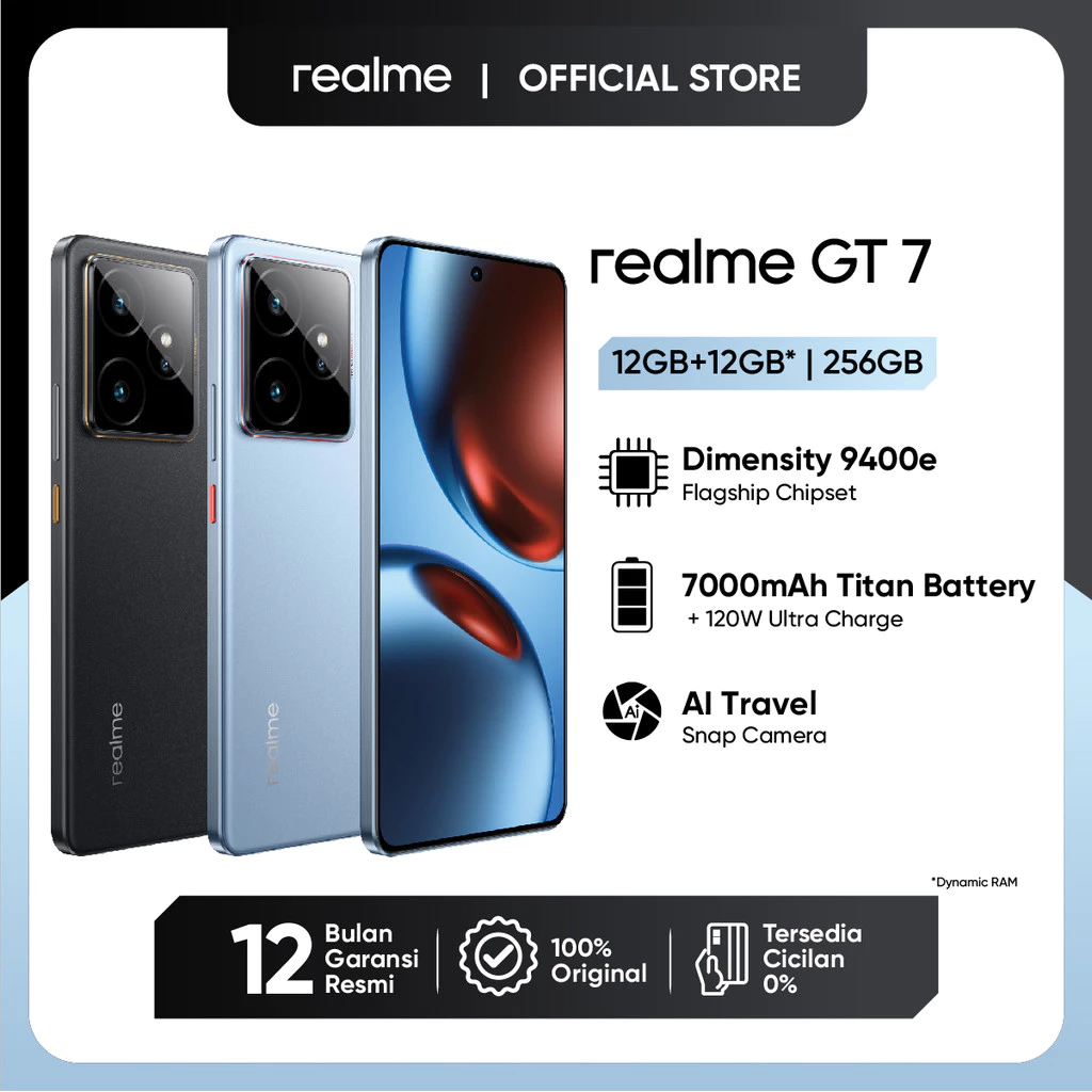 Realme GT 7 12GB+12GB*|256GB (Dimensity 9400e Flagship Chipset | 7000mAh Titan Battery + 120W Ultra  