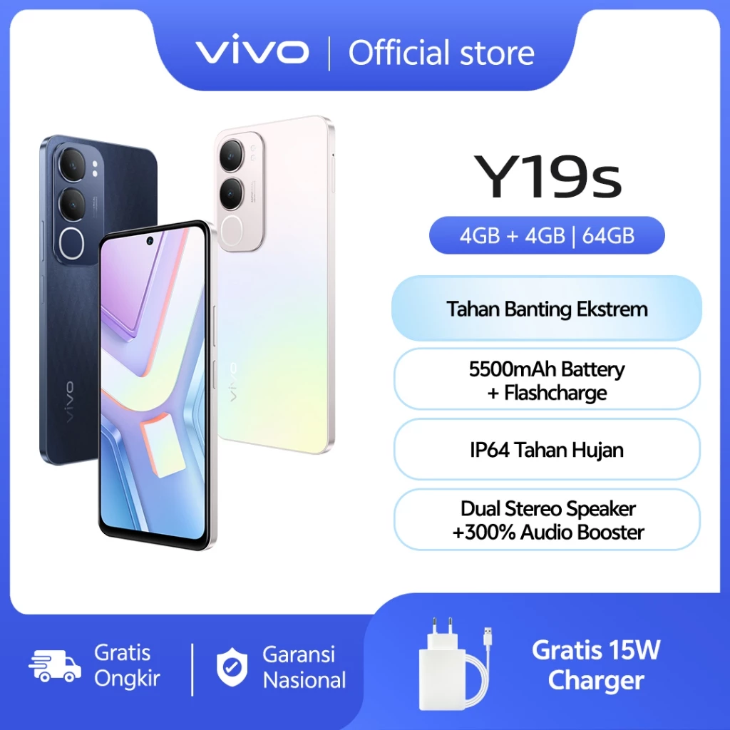 Vivo Y19S (4/64) - 50 MP AI Camera, 5500mAh+15W FlashCharge, SGS Drop Resistance, IP64 Dust Waterpro 
