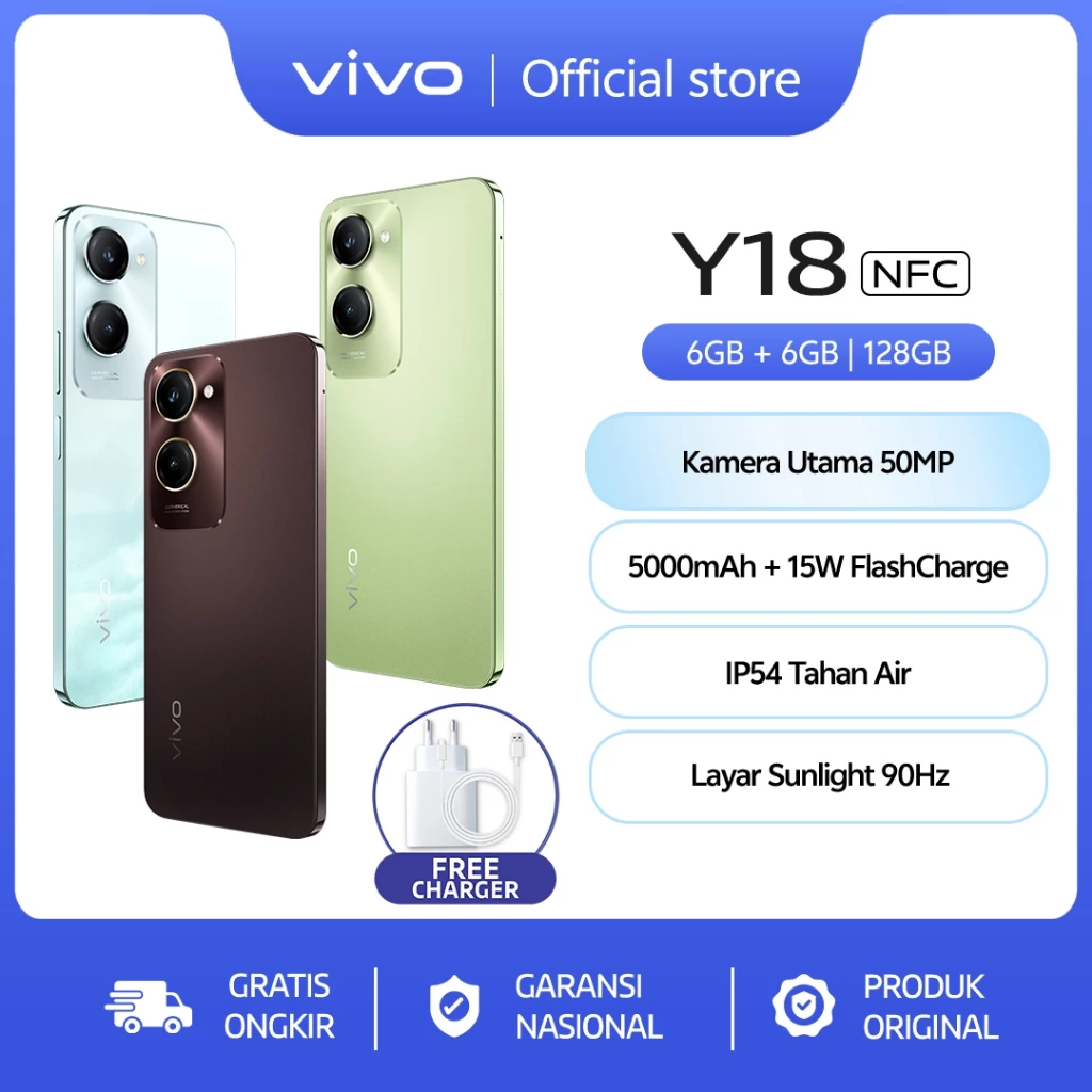 Vivo Y18 (6/128) - NFC Multifunctions, 50MP AI Camera, 5000 mAH+15W Flashcharge 