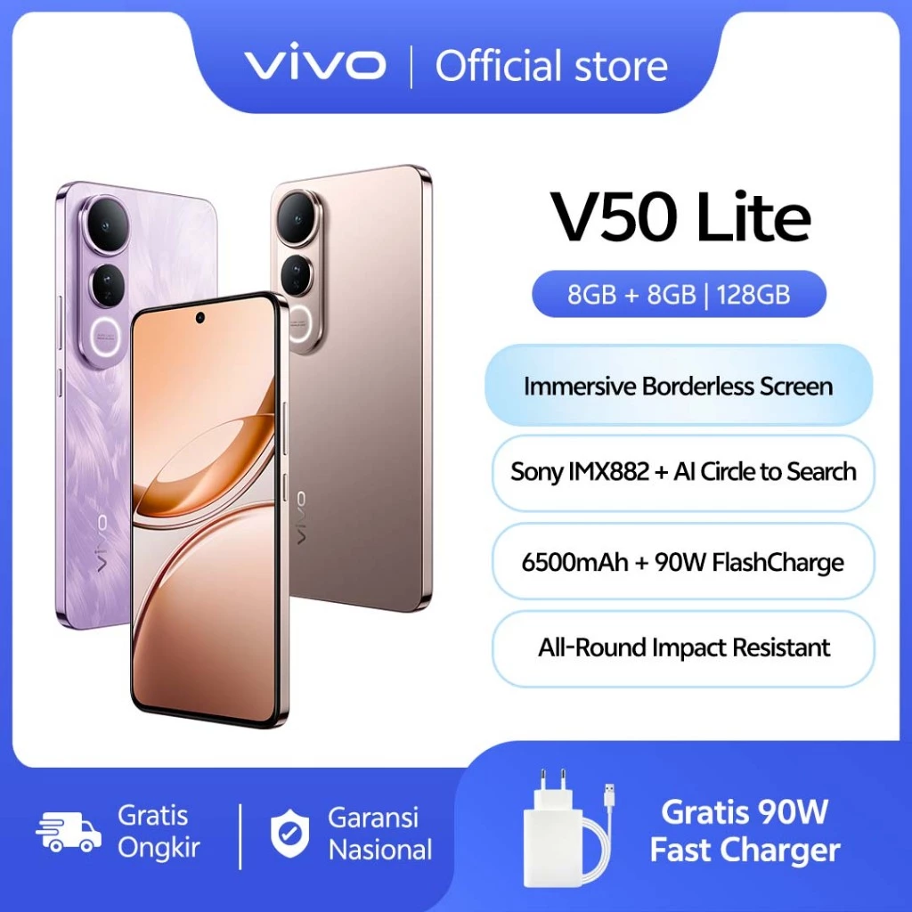 Vivo V50 Lite 4G (8/128) Borderless Immersive Screen, Sony IMX882, 6500mAh Battery+90W Flashcharge 