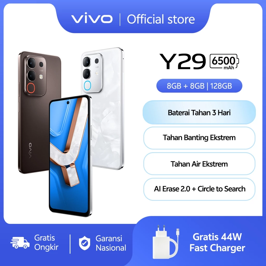 Vivo Y29 (8/128) - Design Marmer Eksklusif, 6500mAh Tahan 3 Hari, Tahan Banting Ekstrem 