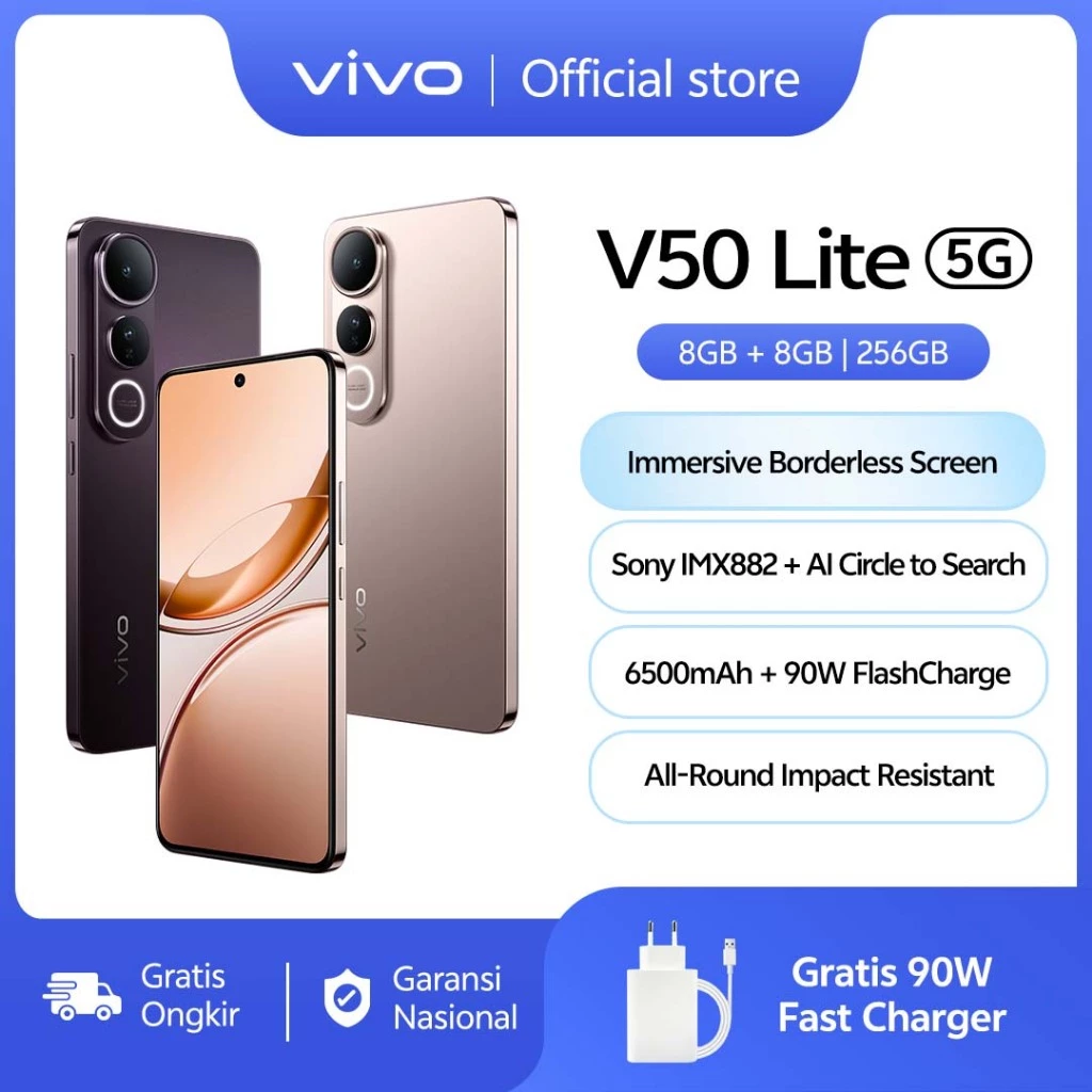 Vivo V50 Lite 5G (8/256) Borderless Immersive Screen, Sony IMX882, 6500mAh Battery+90W Flashcharge 