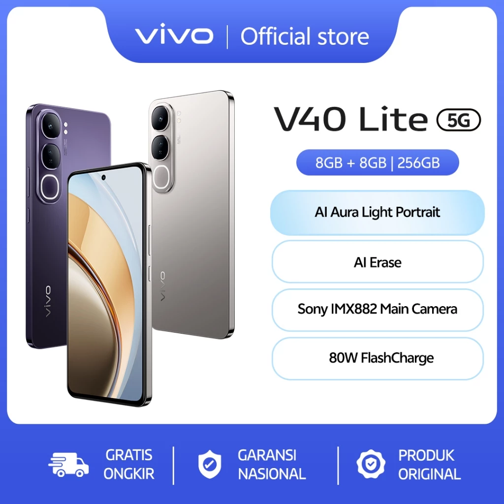 Vivo V40 Lite 5G (8/256) - AI Aura Light, AI Erase, Sony IMX882, 80W FlashCharge 