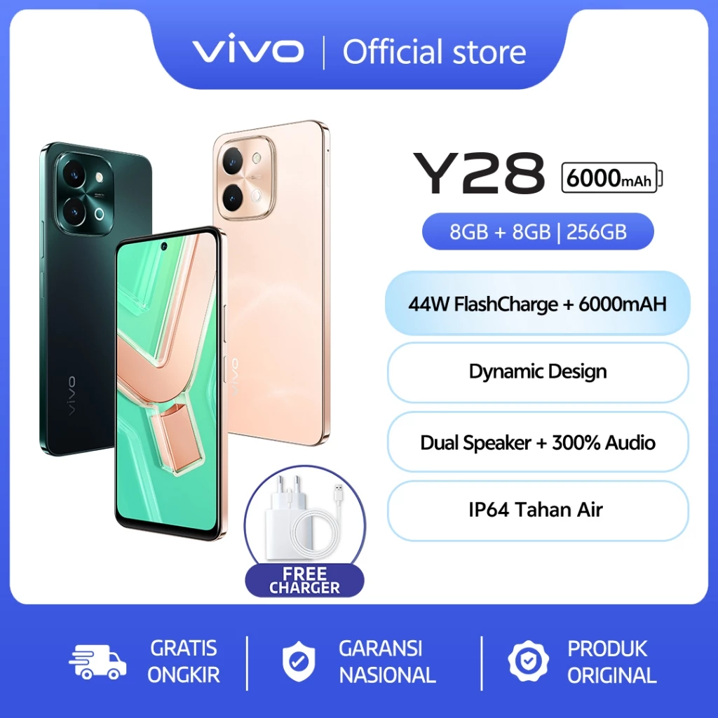 Vivo Y28 (8/256) - 44W FlashCharge+6000mAH, Dynamic Design, Dual Speaker + 300% Audio 