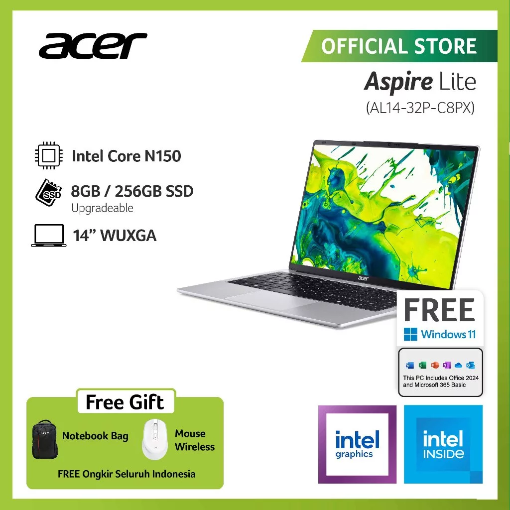 ACER LAPTOP ASPIRE LITE AL14-32P-C6CC/AL14-32P-C8PX 14" WUXGA INTEL N150 RAM 8GB 