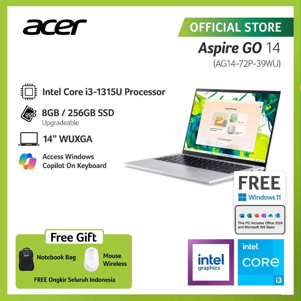 ACER LAPTOP ASPIRE GO 14 AG14-72P-39WU 14" WUXGA INTEL CORE I3-1315U RAM 8GB 