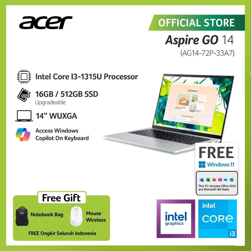  ACER LAPTOP ASPIRE GO 14 AG14-72P-33A7 14" WUXGA INTEL CORE I3-1315U RAM 16GB 