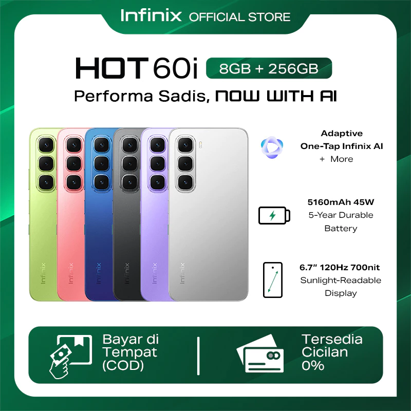 Infinix Hot 60i 8/256GB - Up to 16GB Extended RAM - Helio G81 - 6.7 inch 120Hz HD+ - 50MP - 5160 mAh 
